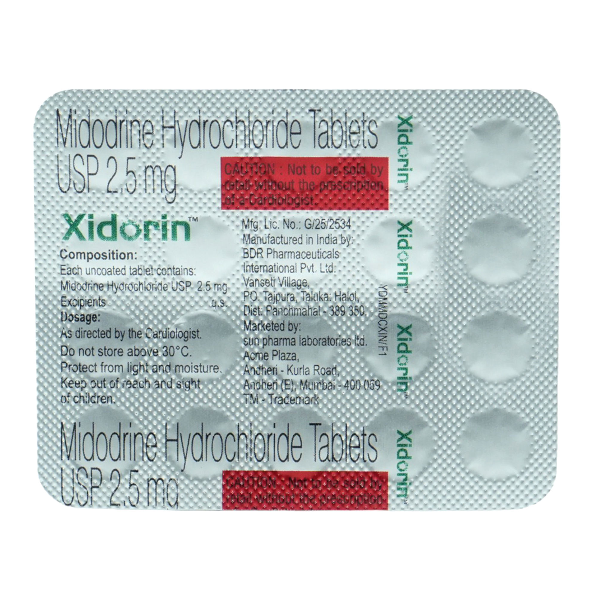 Buy XIDORIN 2.5MG TAB, 20'S Online