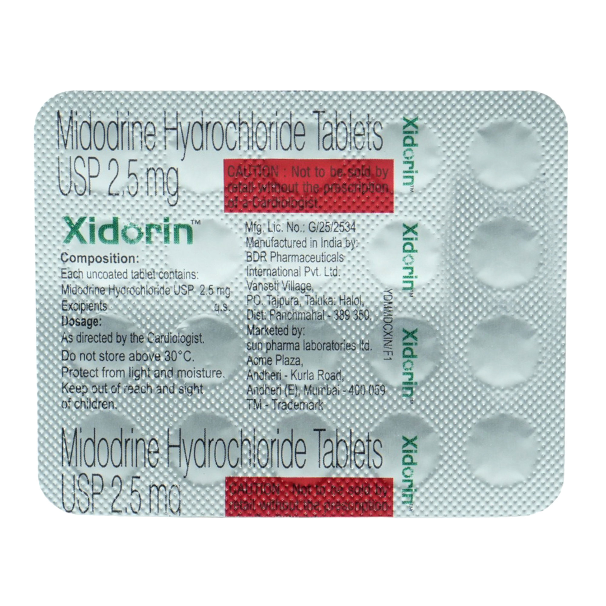 XIDORIN 2.5MG TAB, 20'S, Pack of 20 TabletS XIDORIN 2.5MG TAB, 20'S, Pack of 20 TabletS