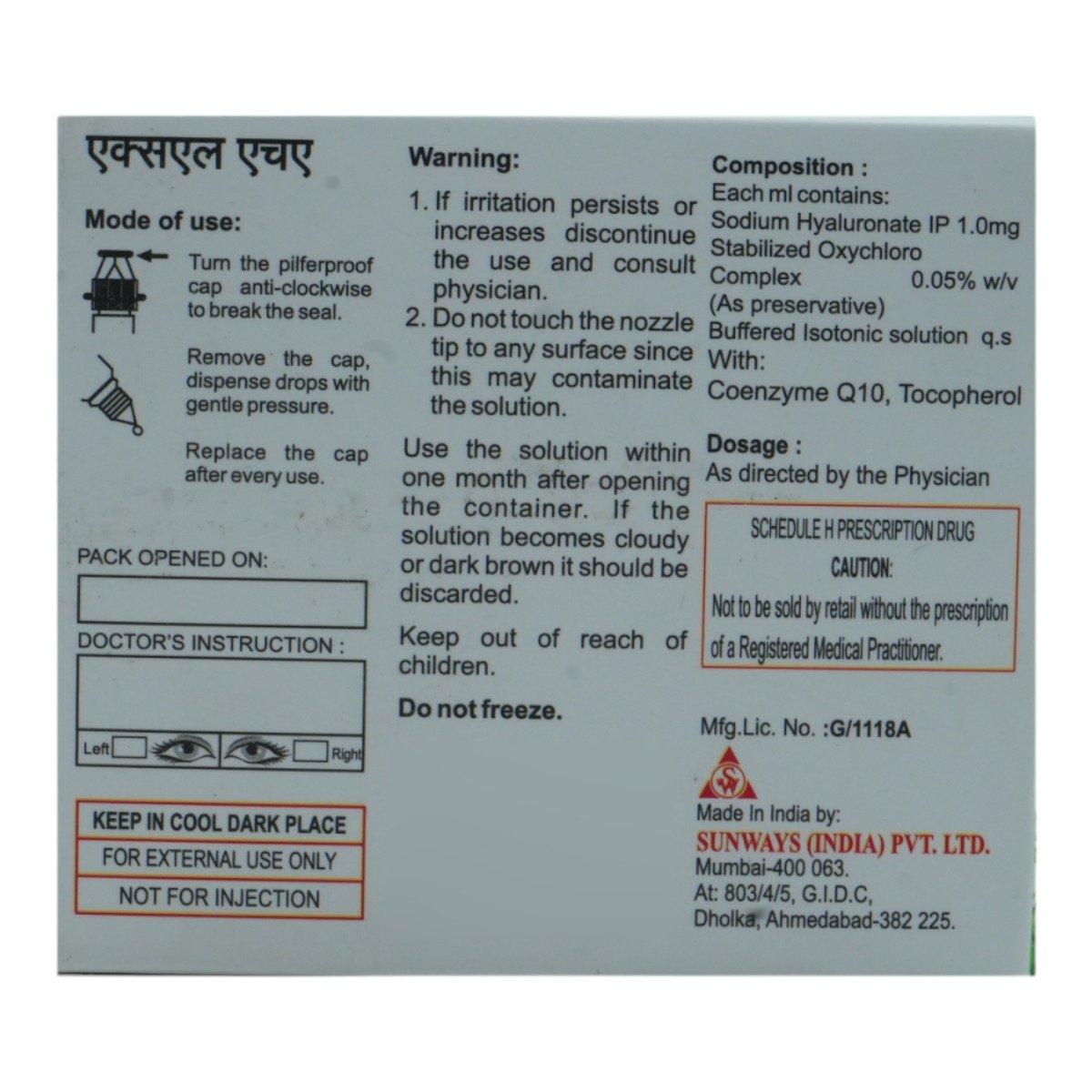 Xlha 0.1% Eye Drops 10 ml, Pack of 1 EYE DROPS Xlha 0.1% Eye Drops 10 ml, Pack of 1 EYE DROPS