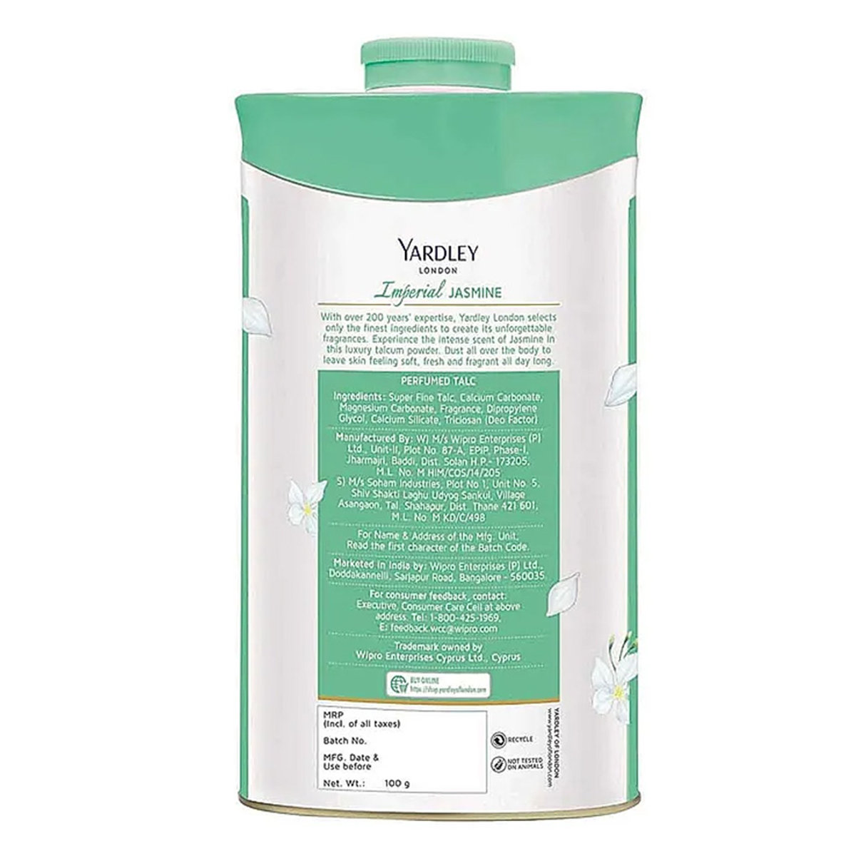 Yardley London Imperial Jasmine Perfumed Talc 100 gm | All Day Freshness | With Intense Scent Of Jasmine, Pack of 1 Yardley London Imperial Jasmine Perfumed Talc 100 gm | All Day Freshness | With Intense Scent Of Jasmine, Pack of 1