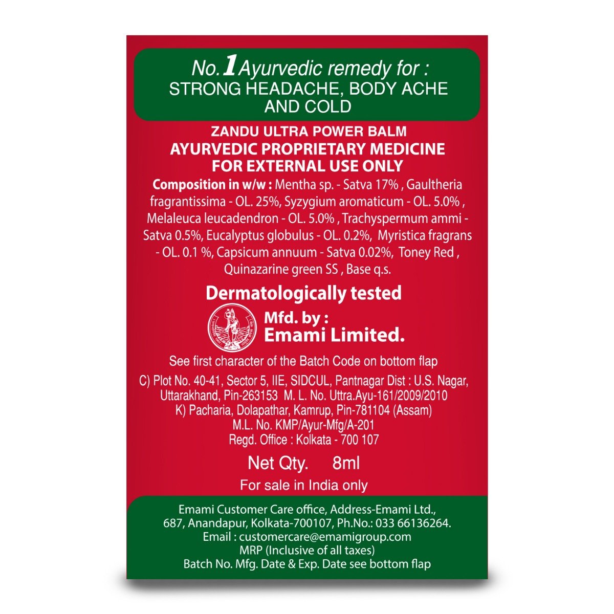 Zandu Ultra Power Balm, 8 ml, Pack of 1 Zandu Ultra Power Balm, 8 ml, Pack of 1