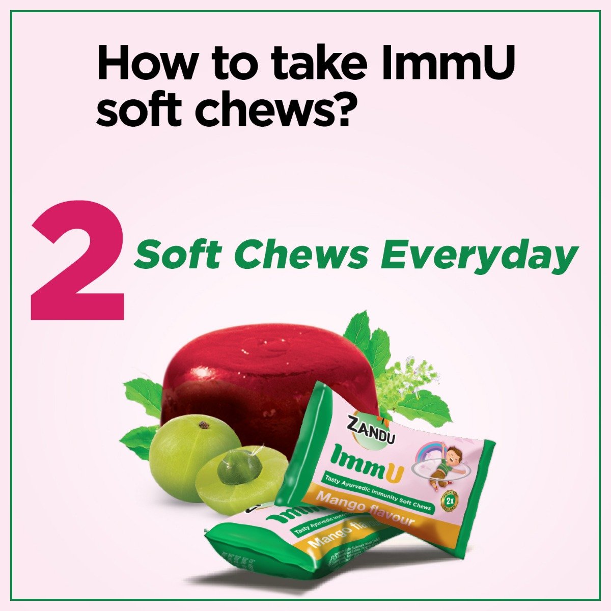 Zandu ImmU Tasty Ayurvedic Immunity Soft Chews Mango Flavour Jellies, 84 gm, Pack of 1 Zandu ImmU Tasty Ayurvedic Immunity Soft Chews Mango Flavour Jellies, 84 gm, Pack of 1