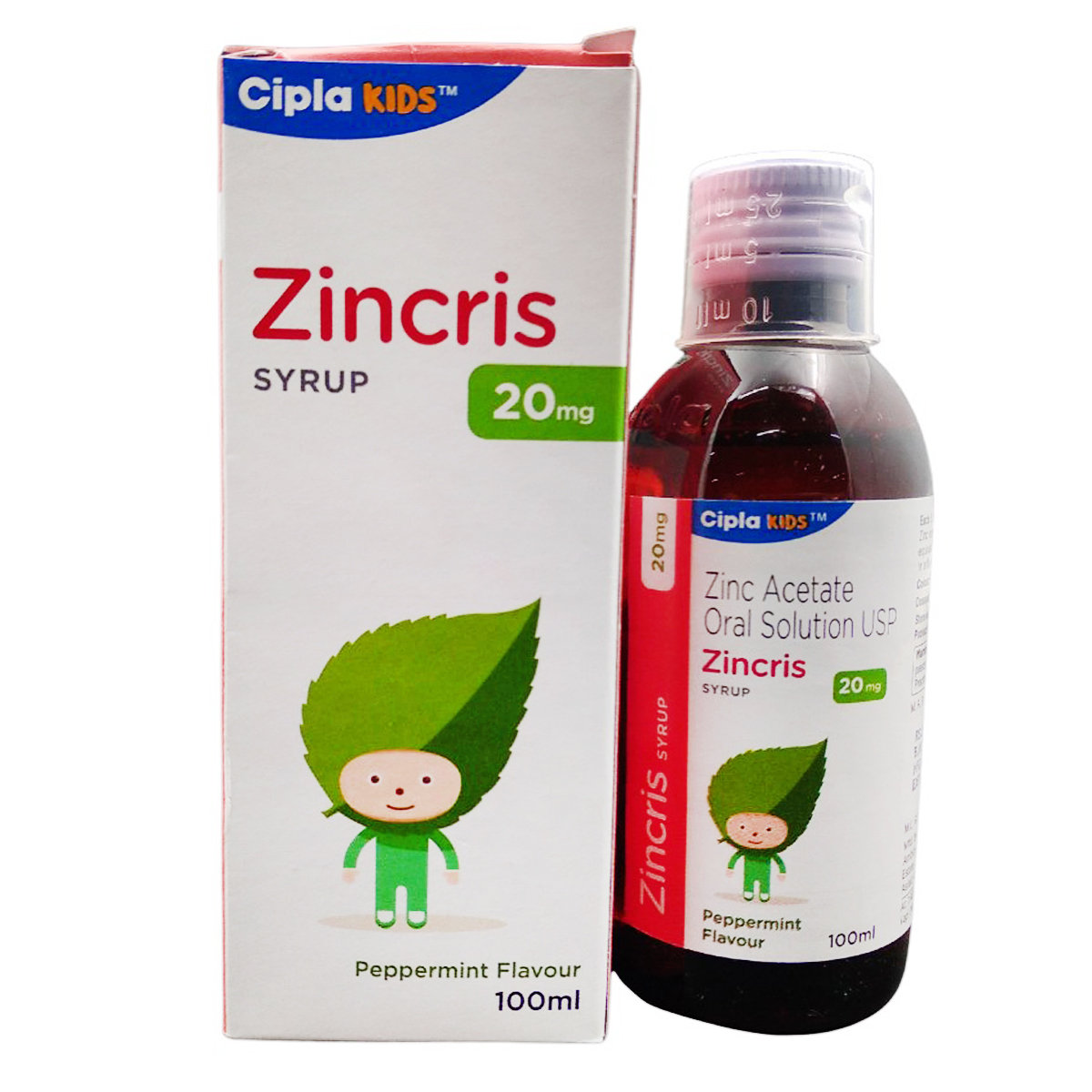 Zincris 20 mg Peppermint Syrup 100 ml, Pack of 1 LIQUID Zincris 20 mg Peppermint Syrup 100 ml, Pack of 1 LIQUID