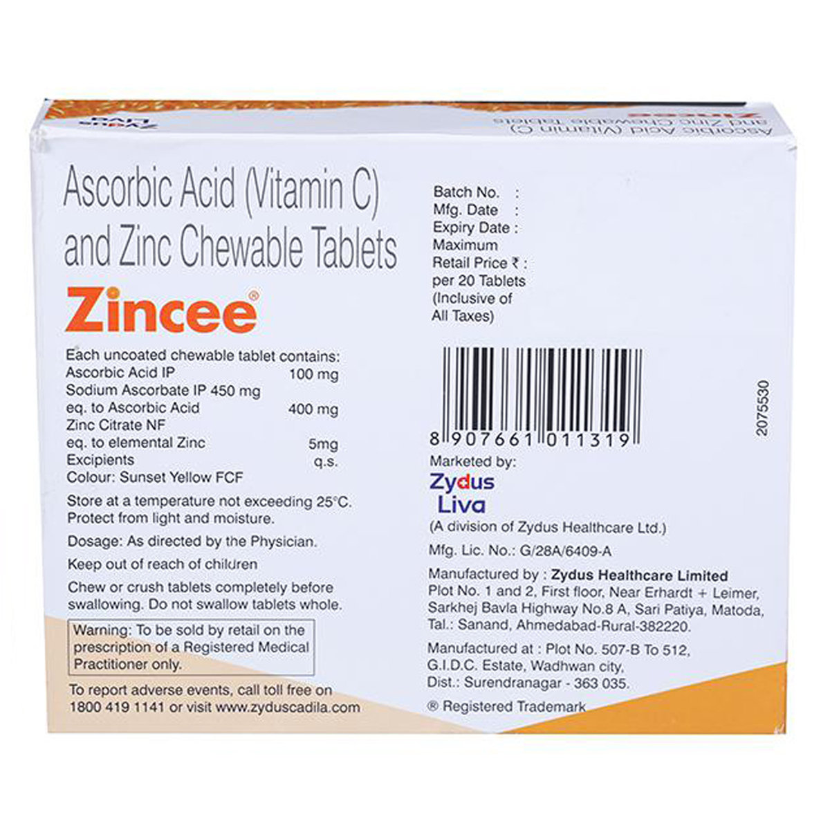 Zincee Orange Chewable Tablet 20's, Pack of 20 TABLETS Zincee Orange Chewable Tablet 20's, Pack of 20 TABLETS