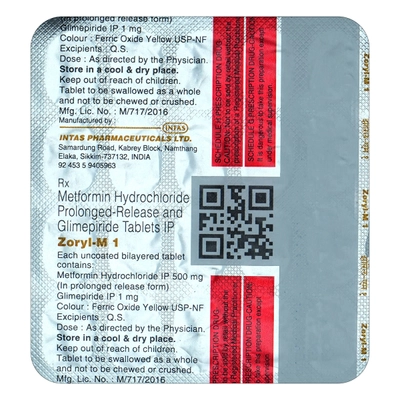 Zoryl-M 1 Tablet 20's, Pack of 20 TABLETS