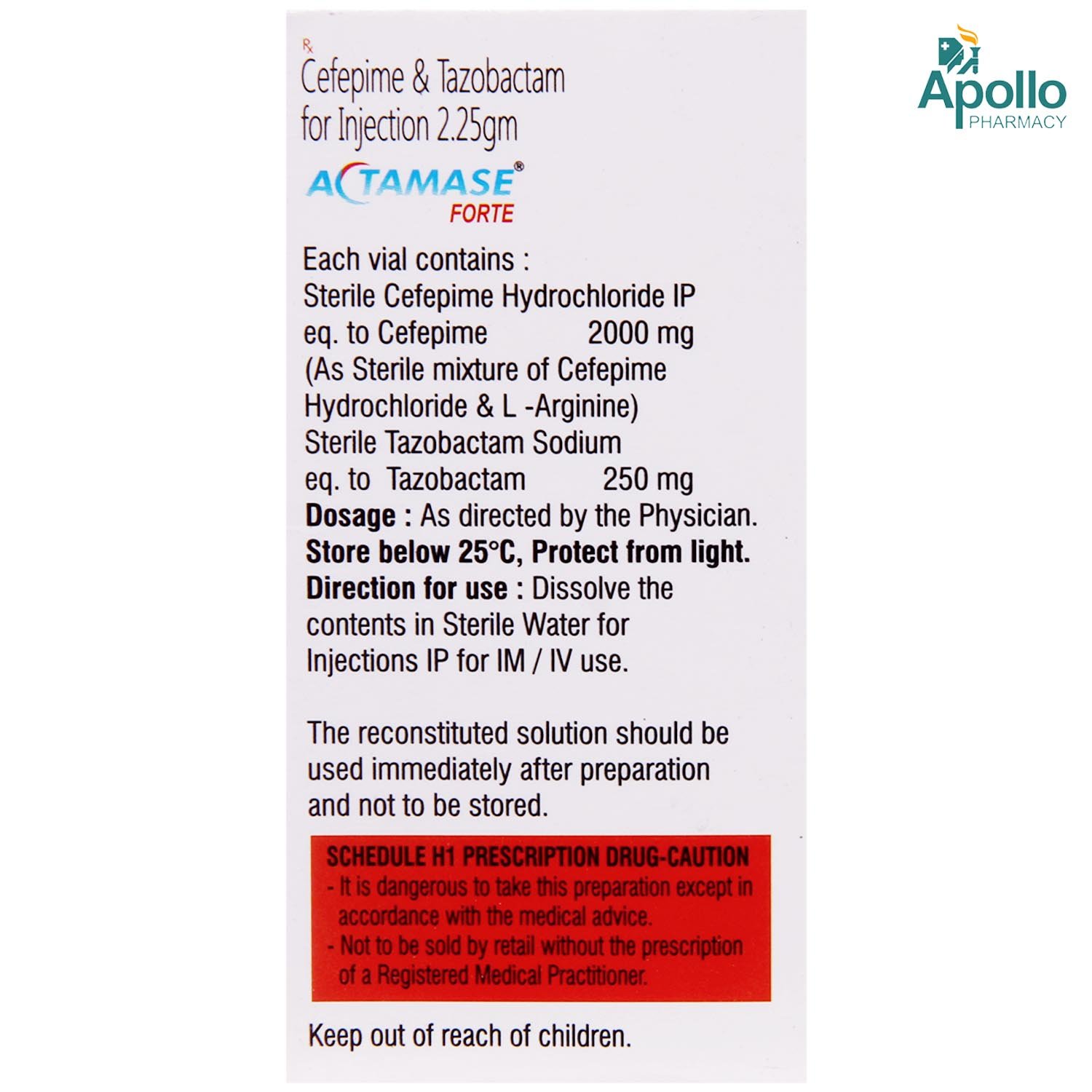 Actamase Forte 2.25gm Injection 1's, Pack of 1 Injection Actamase Forte 2.25gm Injection 1's, Pack of 1 Injection