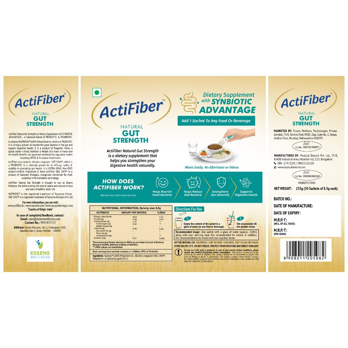 ActiFiber Natural Gut Strength, 255 gm (30 Sachets x 8.5 gm), Pack of 1 ActiFiber Natural Gut Strength, 255 gm (30 Sachets x 8.5 gm), Pack of 1