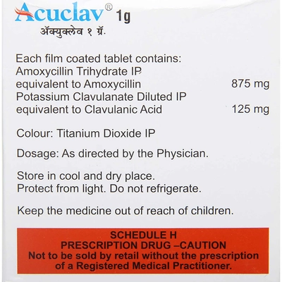 ACUCLAV TABLET 1GM, Pack of 6 TABLETS