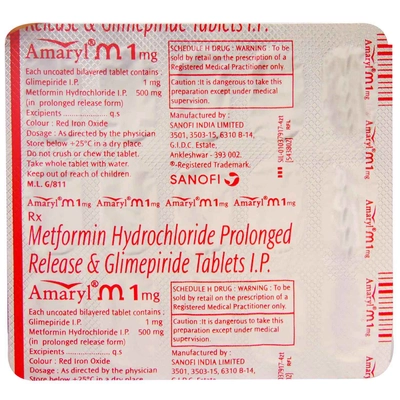 Amaryl M 1 mg Tablet 15's, Pack of 15 TABLETS