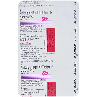 Amlovas 10 Tablet 15's, Pack of 15 TABLETS