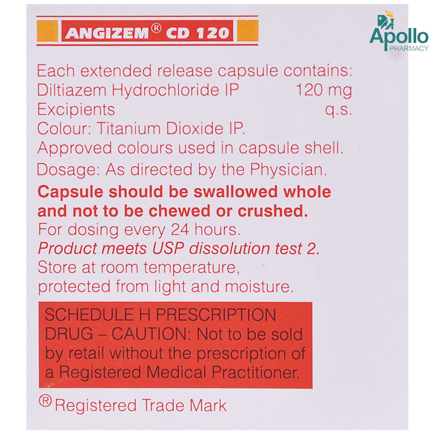 Angizem CD 120 Capsule 10's, Pack of 10 CAPSULES Angizem CD 120 Capsule 10's, Pack of 10 CAPSULES