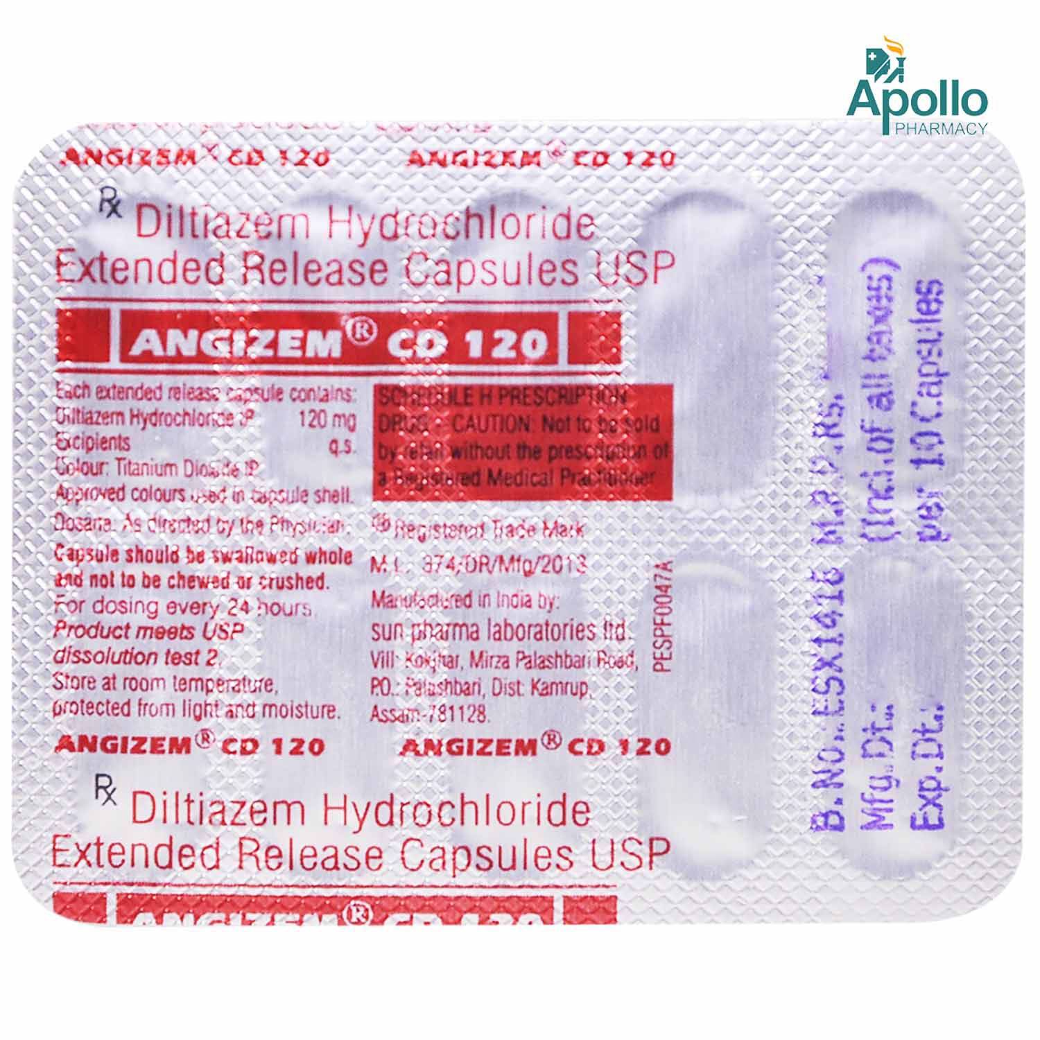 Angizem CD 120 Capsule 10's, Pack of 10 CAPSULES Angizem CD 120 Capsule 10's, Pack of 10 CAPSULES