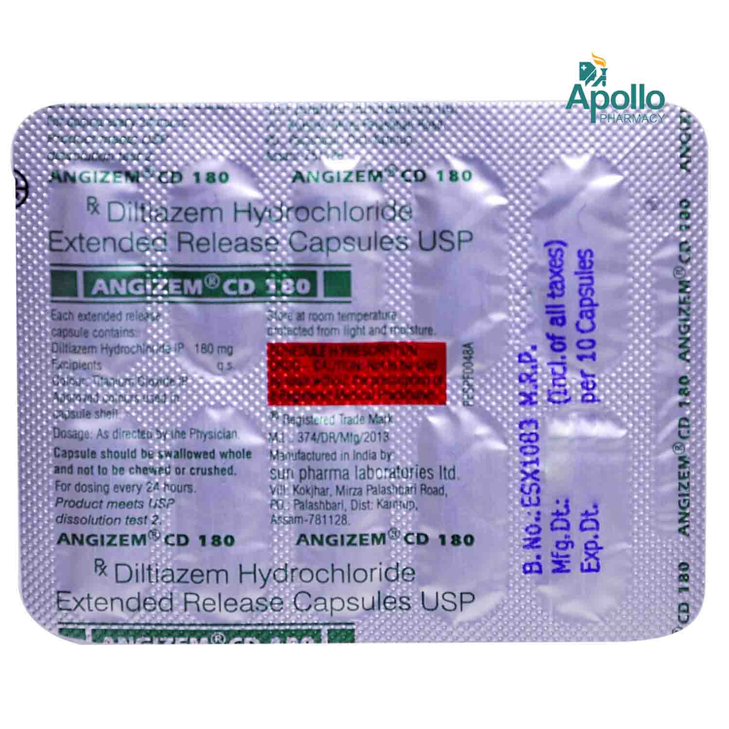 Angizem CD 180 Capsule 10's, Pack of 10 TABLETS Angizem CD 180 Capsule 10's, Pack of 10 TABLETS