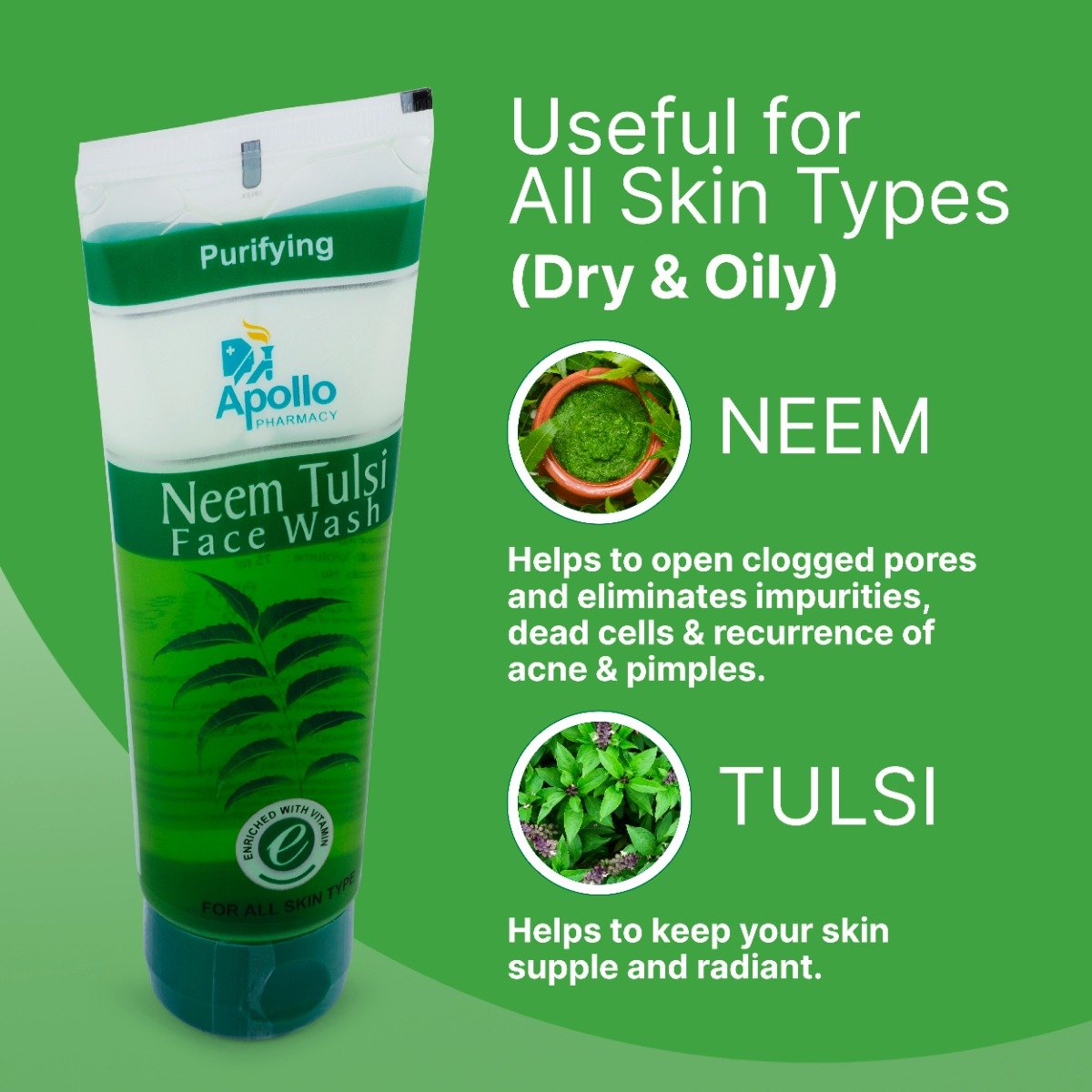 Apollo Life Neem Tulsi Face Wash, 150 ml (2x75 ml), Pack of 2 Apollo Life Neem Tulsi Face Wash, 150 ml (2x75 ml), Pack of 2
