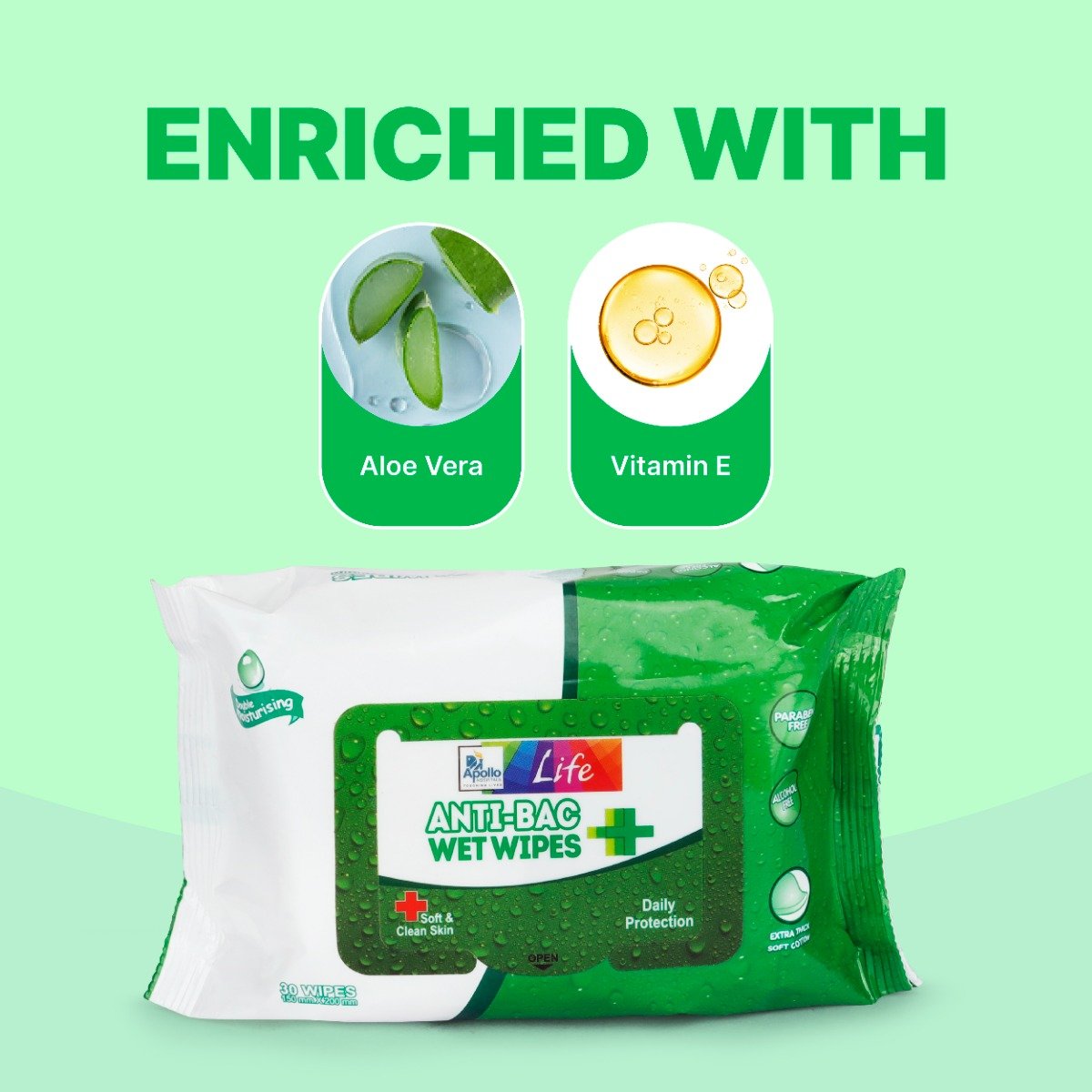 Apollo Life Anti-Bac Wet Wipes, 60 Count (2x30 Wipes), Pack of 2 Apollo Life Anti-Bac Wet Wipes, 60 Count (2x30 Wipes), Pack of 2