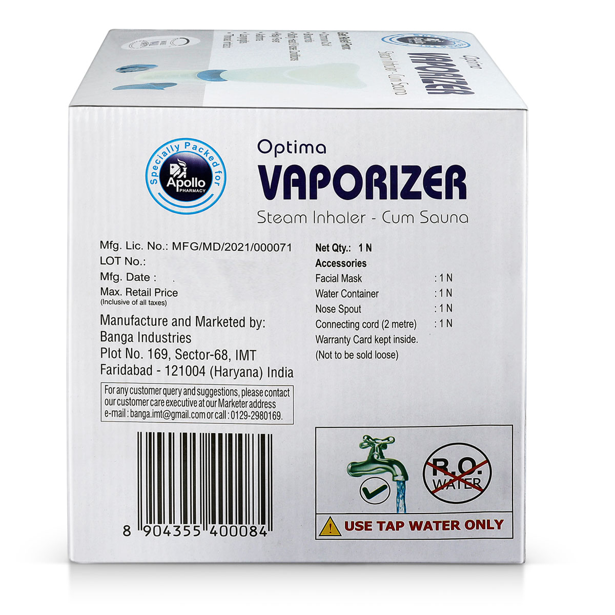 Apollo Pharmacy Steam Inhaler Vaporizer, 1 Count, Pack of 1 Apollo Pharmacy Steam Inhaler Vaporizer, 1 Count, Pack of 1