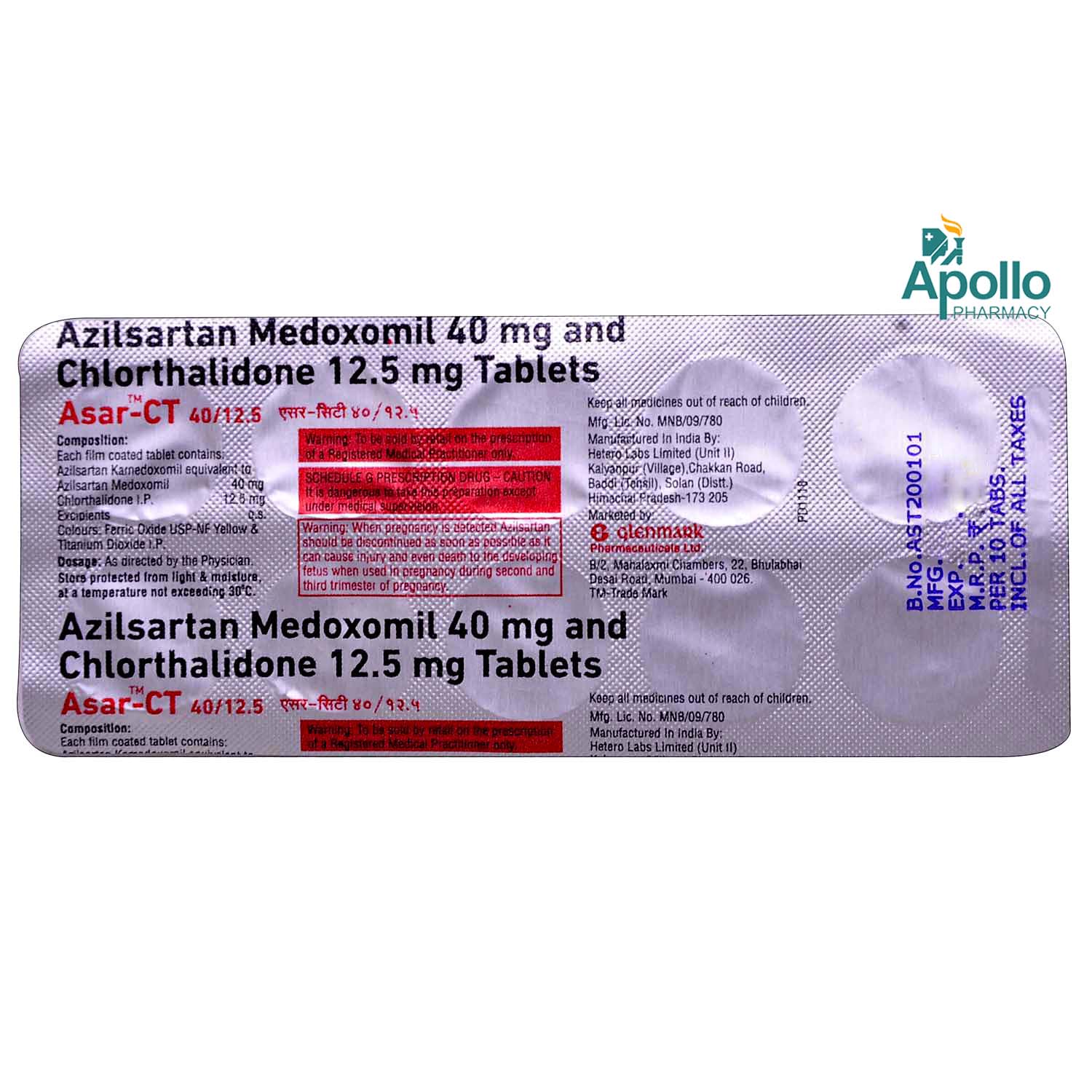 Asar-CT 40/12.5 Tablet 10's, Pack of 10 TABLETS Asar-CT 40/12.5 Tablet 10's, Pack of 10 TABLETS