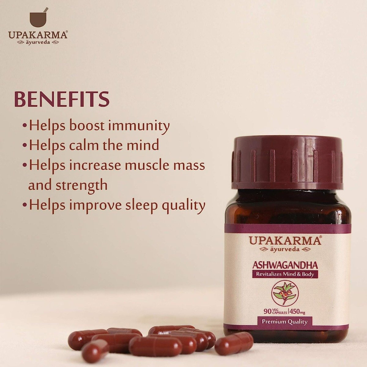 Upakarma Ayurveda Ashwagandha 500 mg, 90 Capsules, Pack of 1 Upakarma Ayurveda Ashwagandha 500 mg, 90 Capsules, Pack of 1