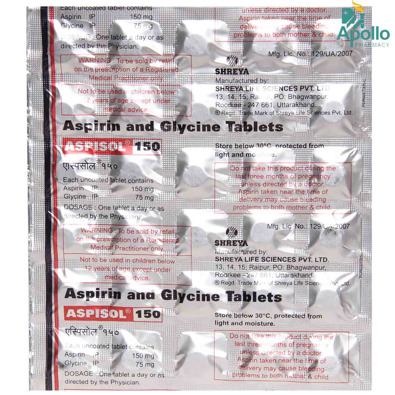 Aspisol 150 mg Tablet 30's, Pack of 30 TABLETS Aspisol 150 mg Tablet 30's, Pack of 30 TABLETS