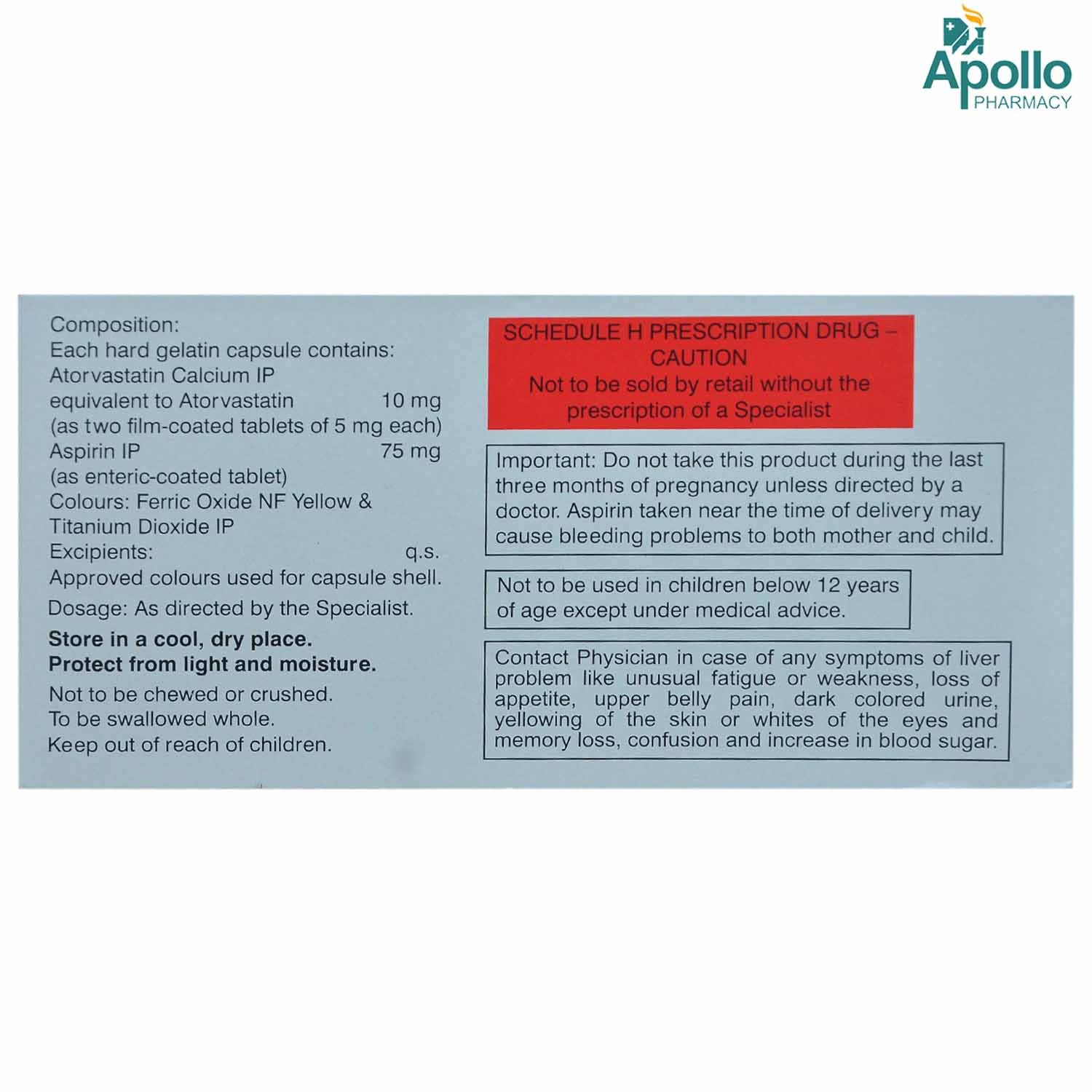 Atchol-ASP 10/75 Capsule 15's, Pack of 15 CAPSULES Atchol-ASP 10/75 Capsule 15's, Pack of 15 CAPSULES