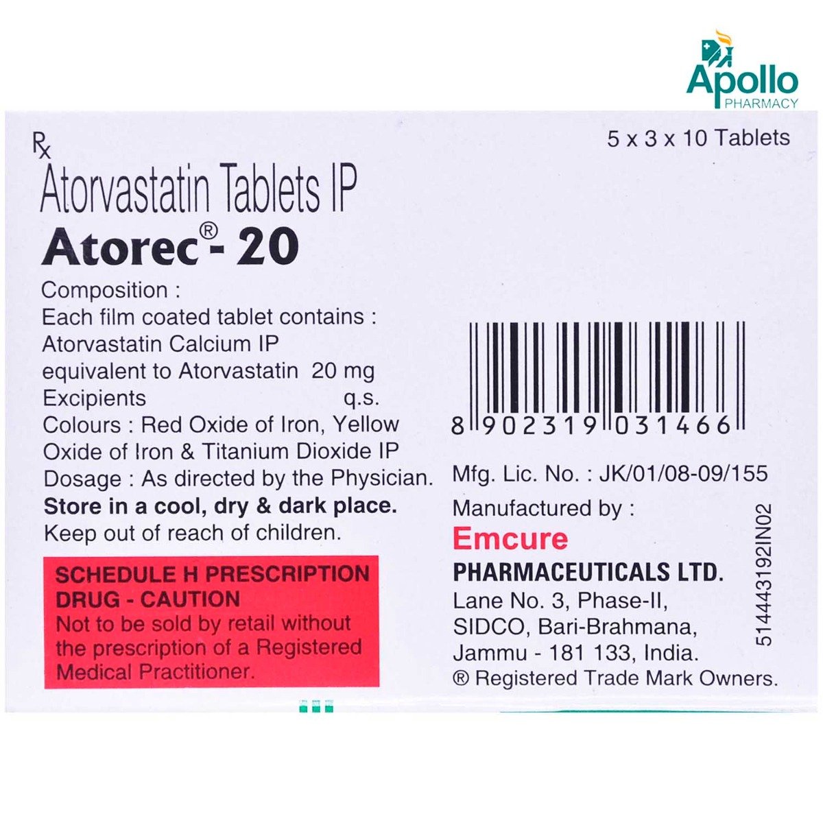 Atorec-20 Tablet 10's, Pack of 10 TABLETS Atorec-20 Tablet 10's, Pack of 10 TABLETS