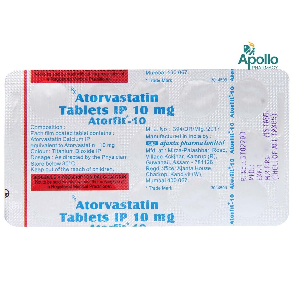 Atorfit 10 mg Tablet 15's, Pack of 15 TABLETS Atorfit 10 mg Tablet 15's, Pack of 15 TABLETS