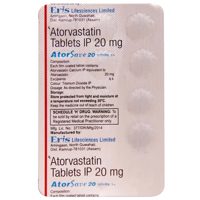 Atorsave 20 Tablet 15's, Pack of 15 TABLETS