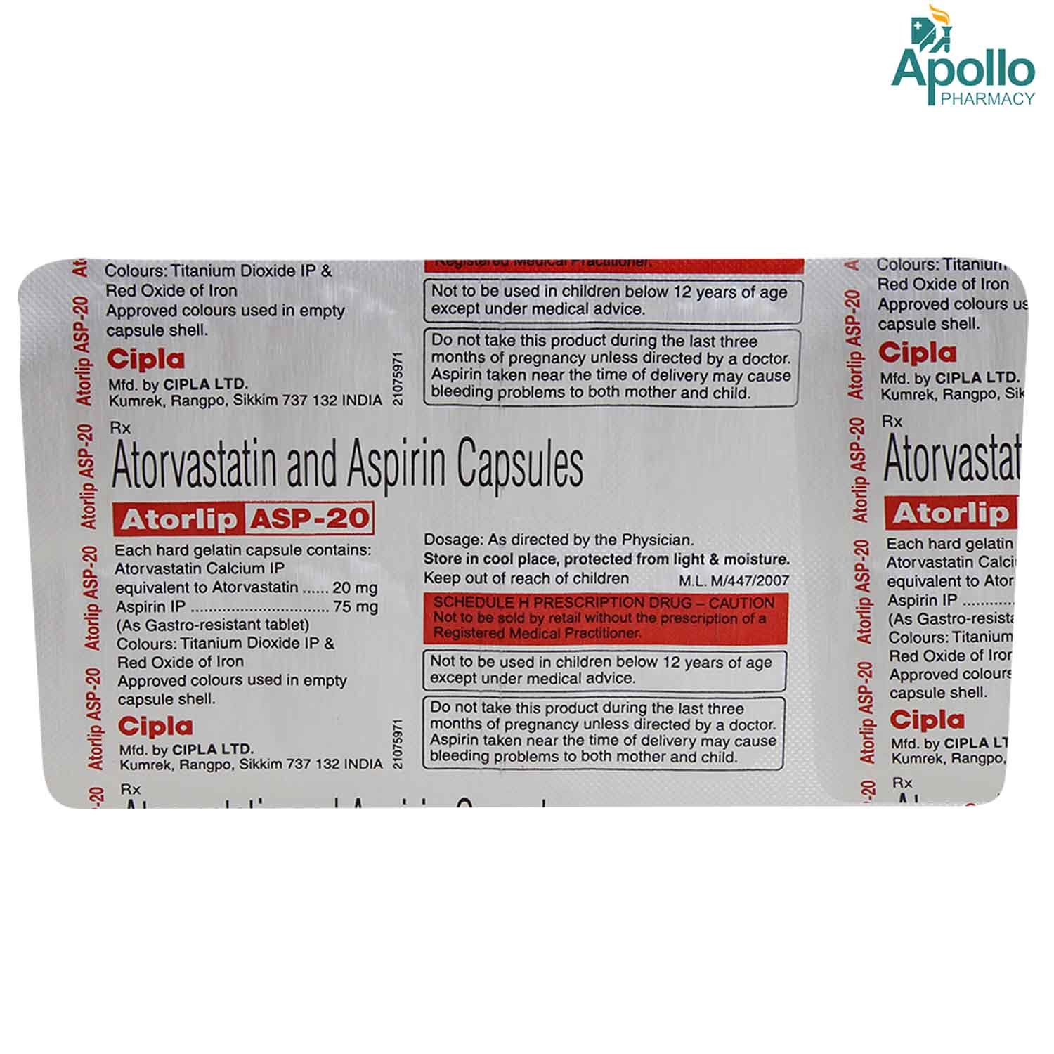Atorlip ASP 20 Capsule 10's, Pack of 10 CAPSULES Atorlip ASP 20 Capsule 10's, Pack of 10 CAPSULES