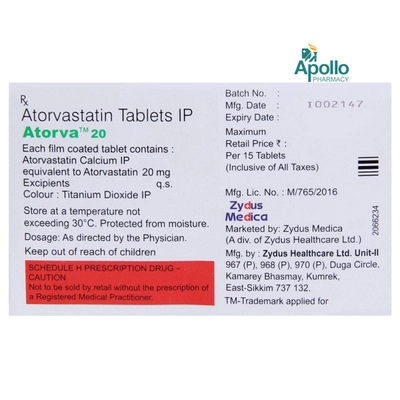 Atorva 20 Tablet 15's, Pack of 15 TABLETS