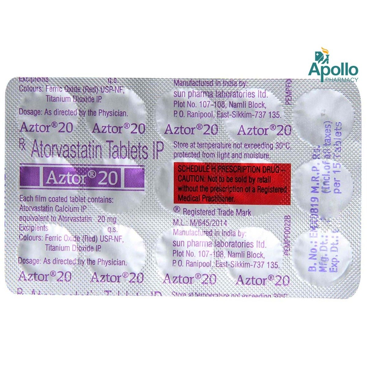 Aztor 20 mg Tablet 15's, Pack of 15 TABLETS Aztor 20 mg Tablet 15's, Pack of 15 TABLETS
