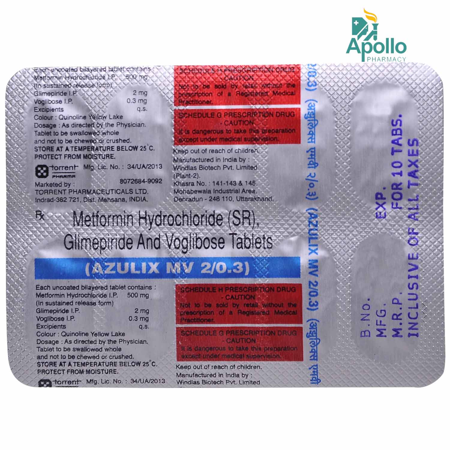 Azulix MV 2/0.3 Tablet 10's, Pack of 10 TABLETS Azulix MV 2/0.3 Tablet 10's, Pack of 10 TABLETS