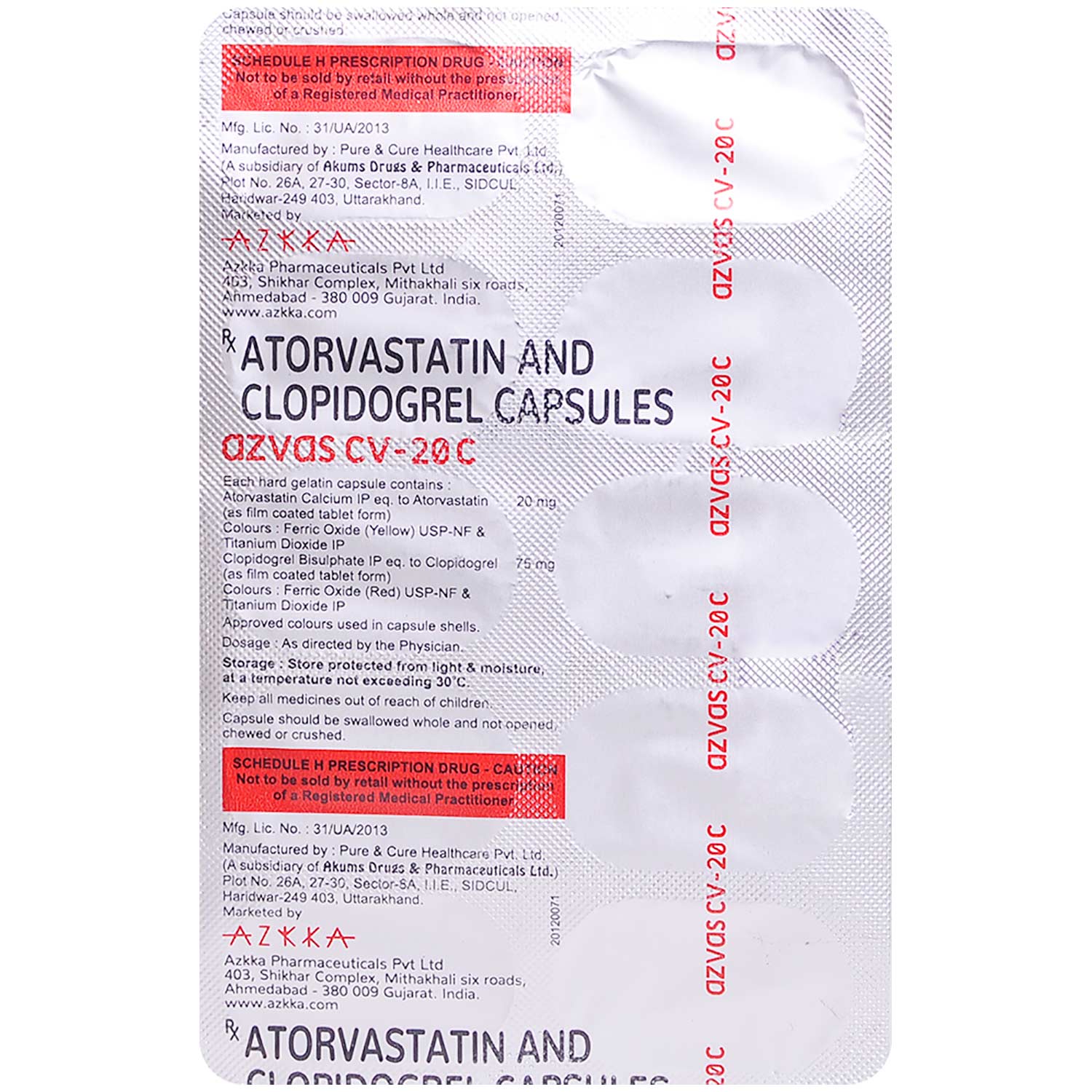 Azvas Cv-C 20/75mg Capsule 10's, Pack of 10 CapsuleS Azvas Cv-C 20/75mg Capsule 10's, Pack of 10 CapsuleS