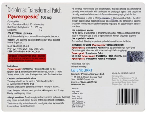 Powergesic 100mg Transdermal Patch 3's, Pack of 1 PATCH Powergesic 100mg Transdermal Patch 3's, Pack of 1 PATCH