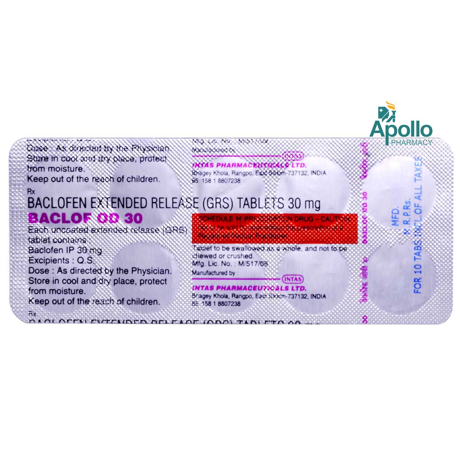 Baclof OD 30 Tablet 10's, Pack of 10 TABLETS Baclof OD 30 Tablet 10's, Pack of 10 TABLETS