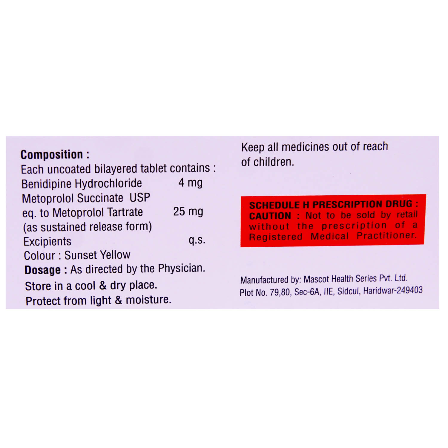 Benidin M 25 Tablet 10's, Pack of 10 TABLETS Benidin M 25 Tablet 10's, Pack of 10 TABLETS