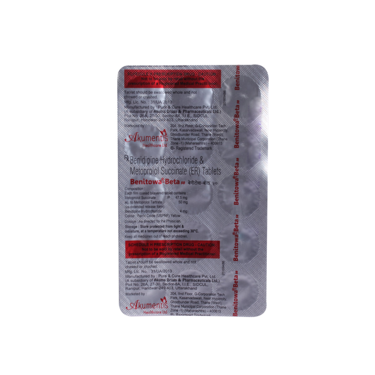 Benitowa Beta 50 Tablet 15's, Pack of 15 TABLETS Benitowa Beta 50 Tablet 15's, Pack of 15 TABLETS