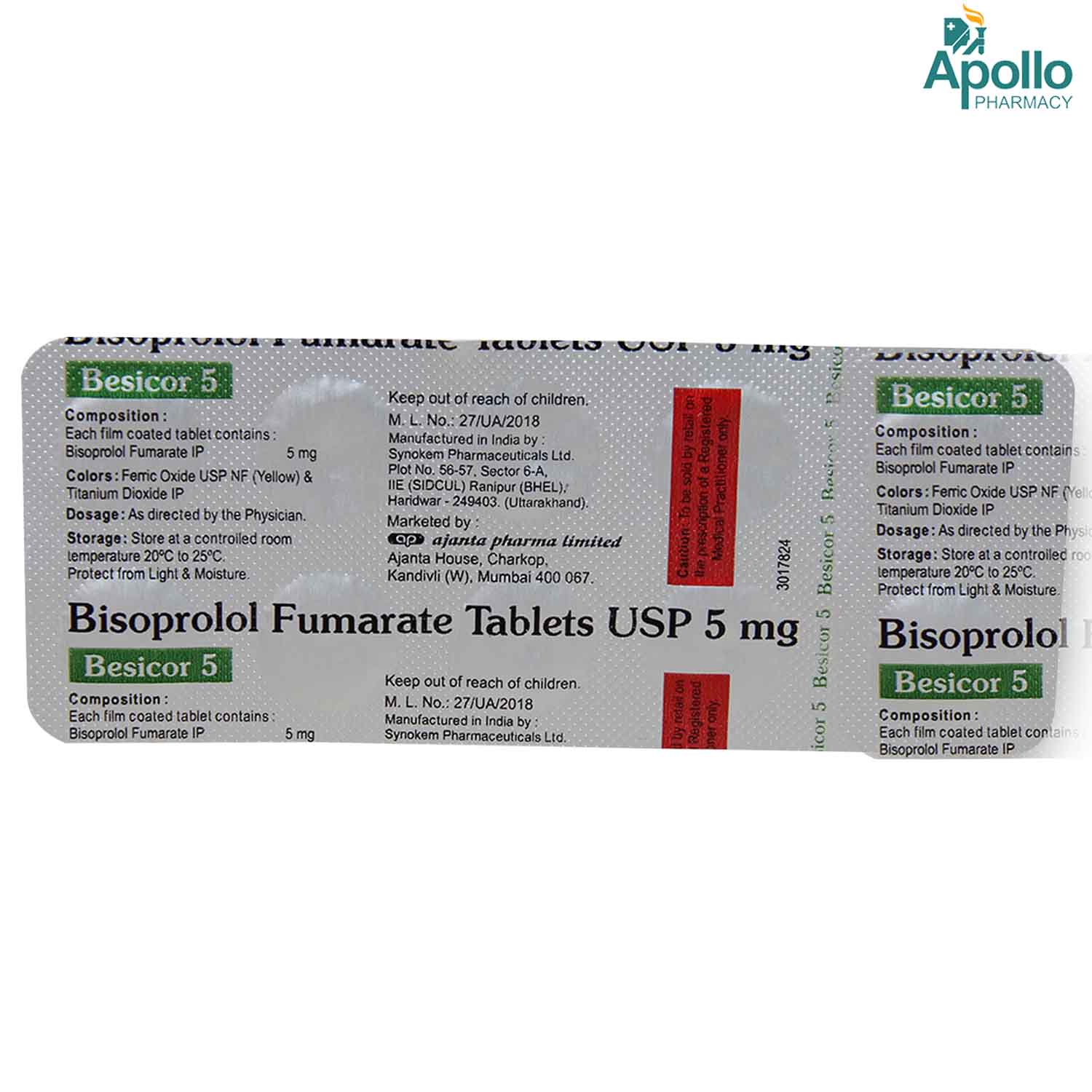 Besicor 5 mg Tablet 10's, Pack of 10 TabletS Besicor 5 mg Tablet 10's, Pack of 10 TabletS