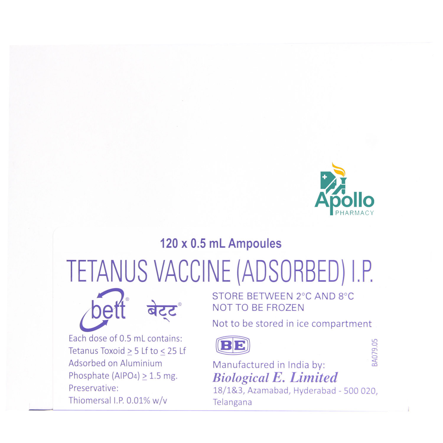 Bett Tetanus Vaccine 10x0.5 ml, Pack of 10 INJECTIONS Bett Tetanus Vaccine 10x0.5 ml, Pack of 10 INJECTIONS