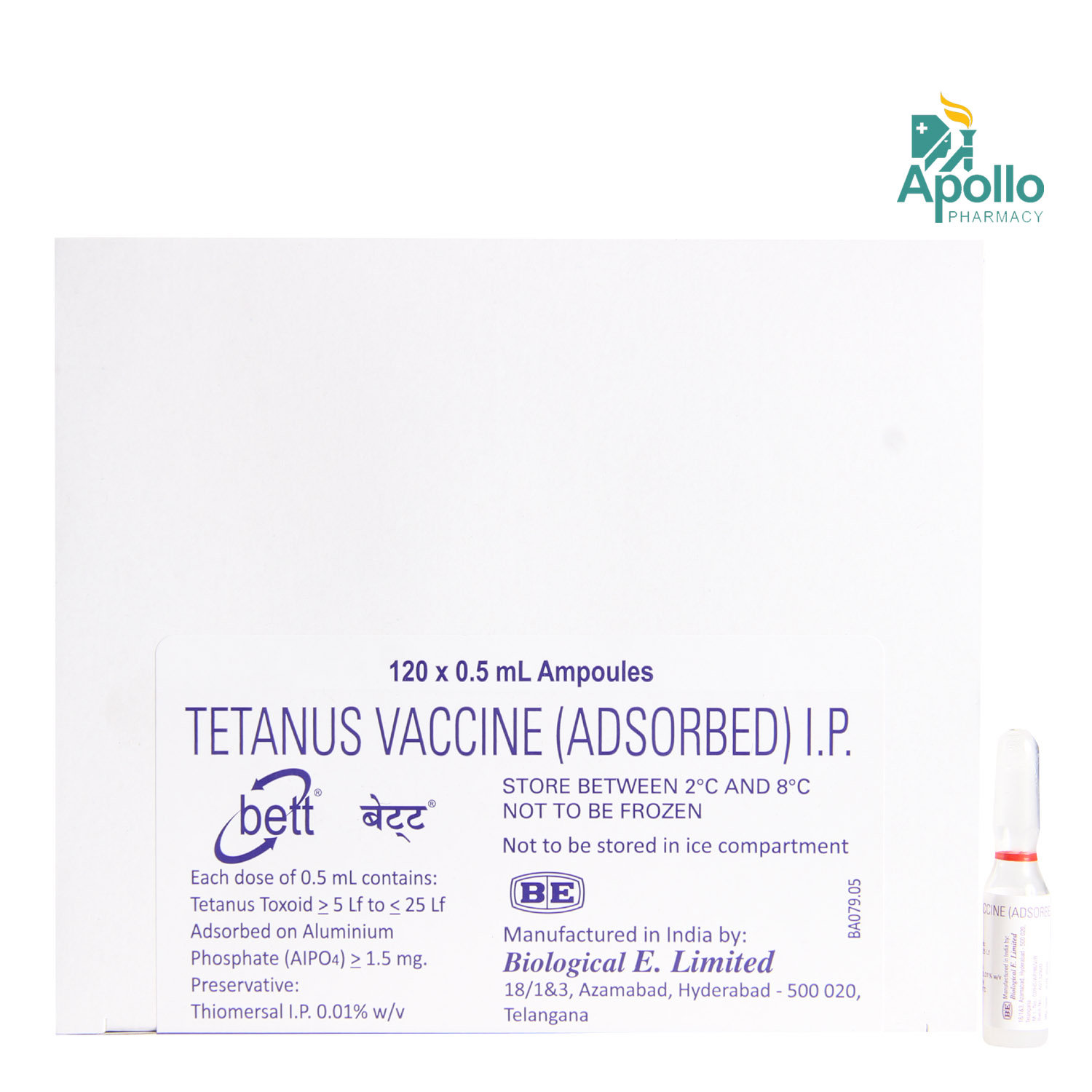 Bett Tetanus Vaccine 10x0.5 ml, Pack of 10 INJECTIONS Bett Tetanus Vaccine 10x0.5 ml, Pack of 10 INJECTIONS