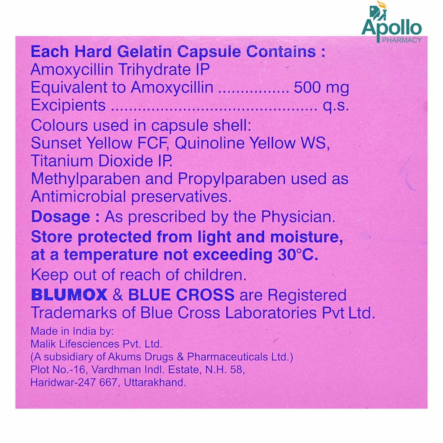 Blumox 500 mg Capsule 15's, Pack of 15 CAPSULES Blumox 500 mg Capsule 15's, Pack of 15 CAPSULES