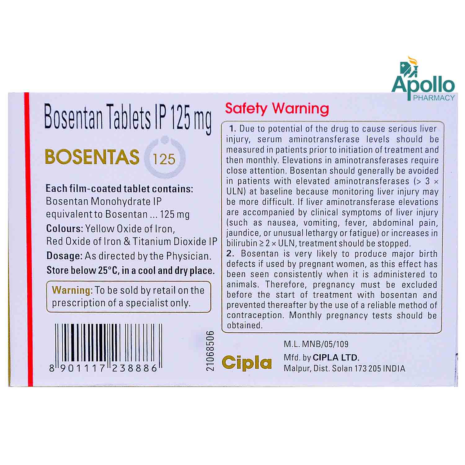 Bosentas 125 Tablet 10's, Pack of 10 TabletS Bosentas 125 Tablet 10's, Pack of 10 TabletS