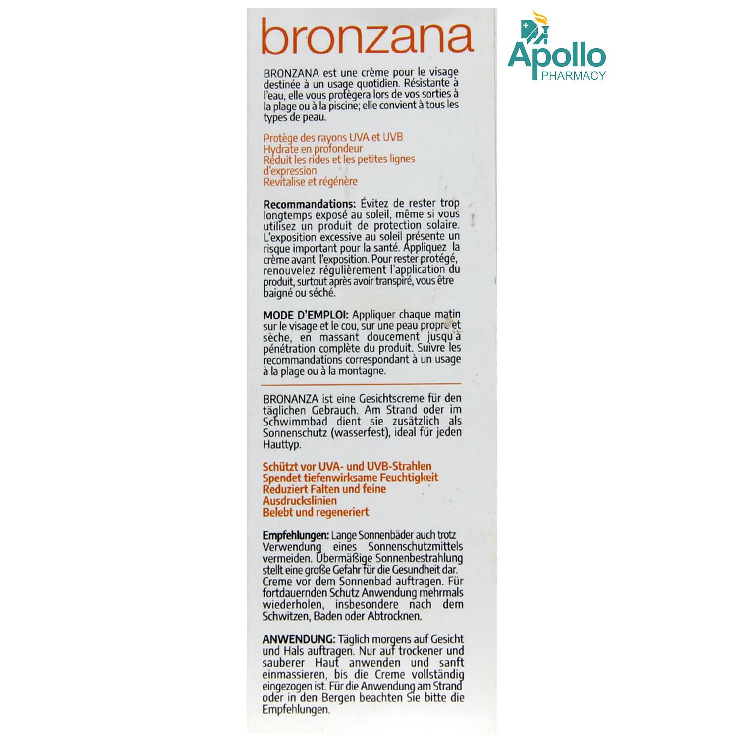 Bronzana Fps 50+ Facial Cream 75ml, Pack of 1 Bronzana Fps 50+ Facial Cream 75ml, Pack of 1