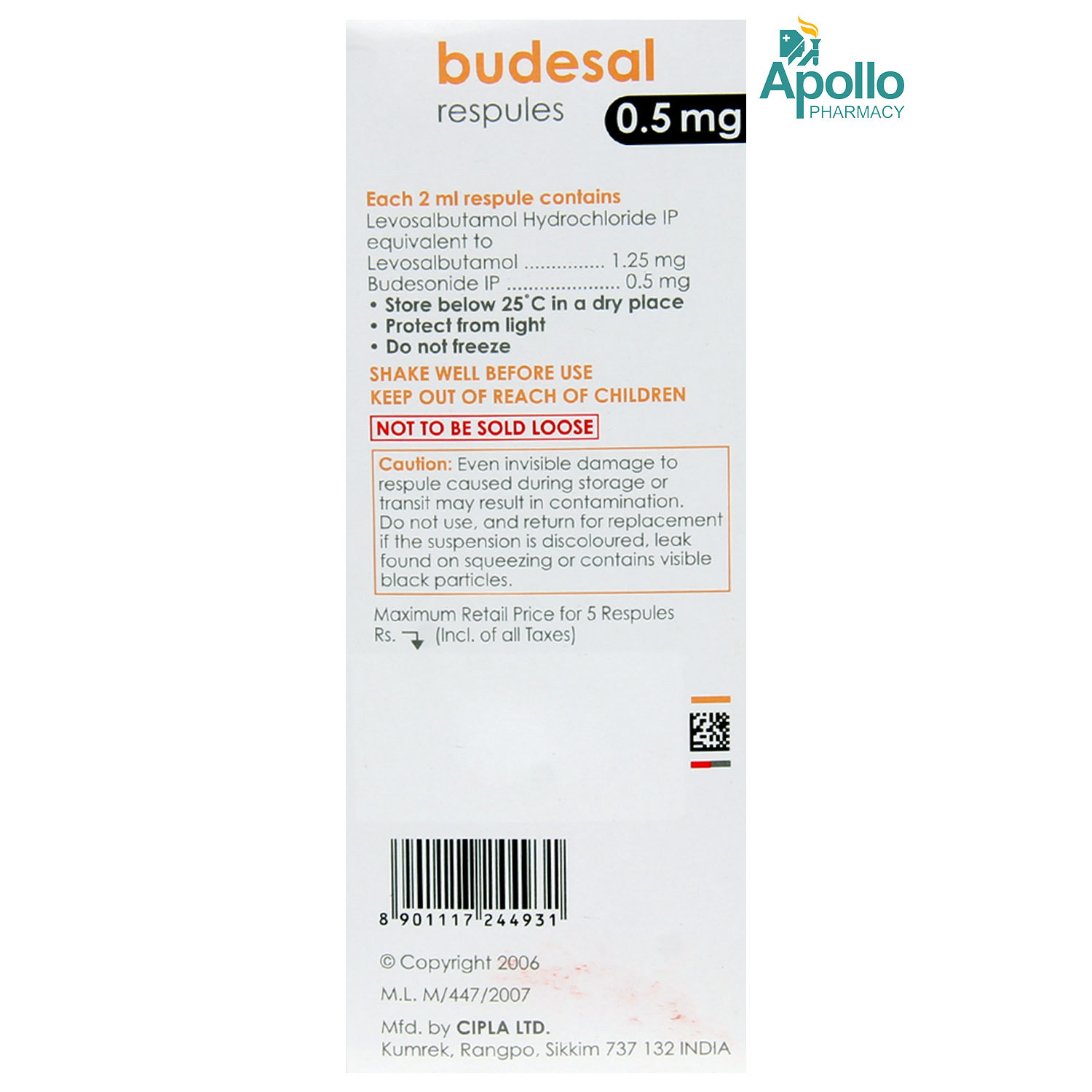 Budesal 0.5 mg Respules 5 x 2 ml, Pack of 1 RESPULE Budesal 0.5 mg Respules 5 x 2 ml, Pack of 1 RESPULE
