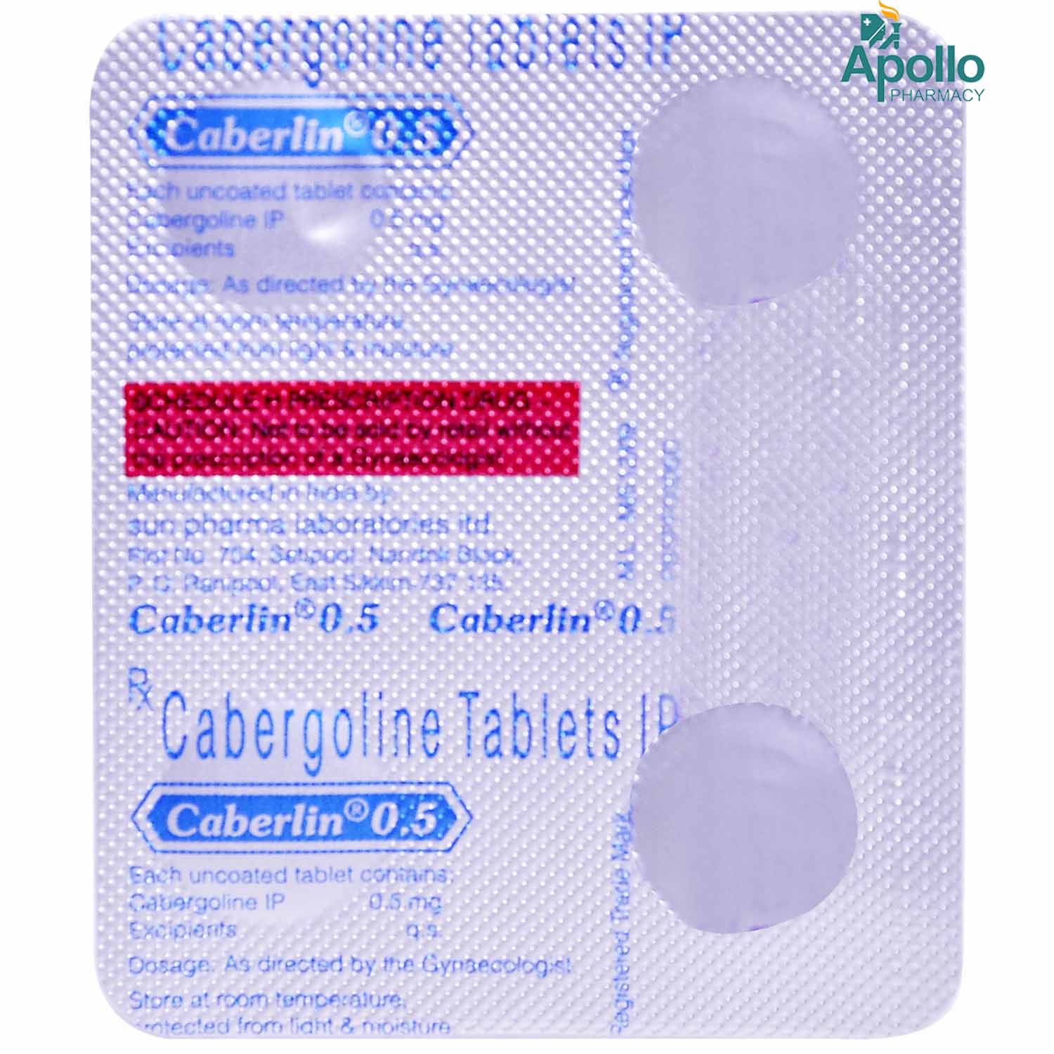 Caberlin 0.5 Tablet 4's, Pack of 4 TABLETS Caberlin 0.5 Tablet 4's, Pack of 4 TABLETS