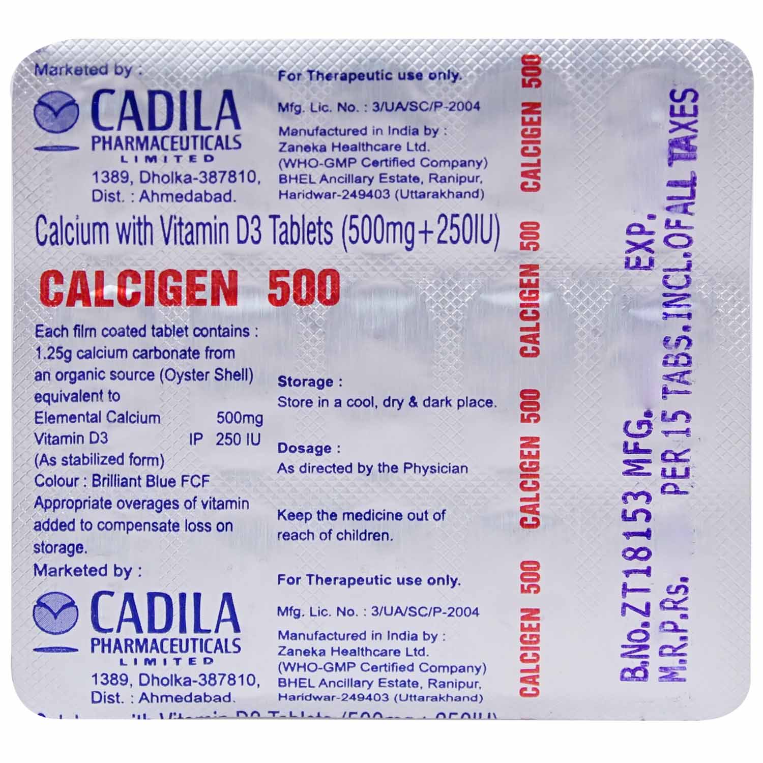 Calcigen 500 Tablet 15's, Pack of 15 Calcigen 500 Tablet 15's, Pack of 15