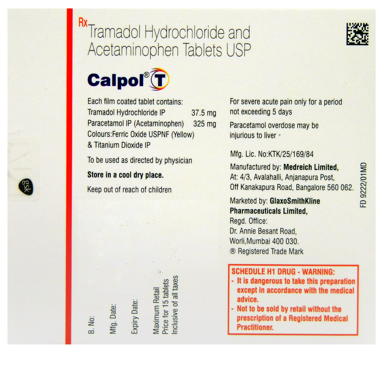Calpol T Tablet 15's, Pack of 15 TABLETS Calpol T Tablet 15's, Pack of 15 TABLETS
