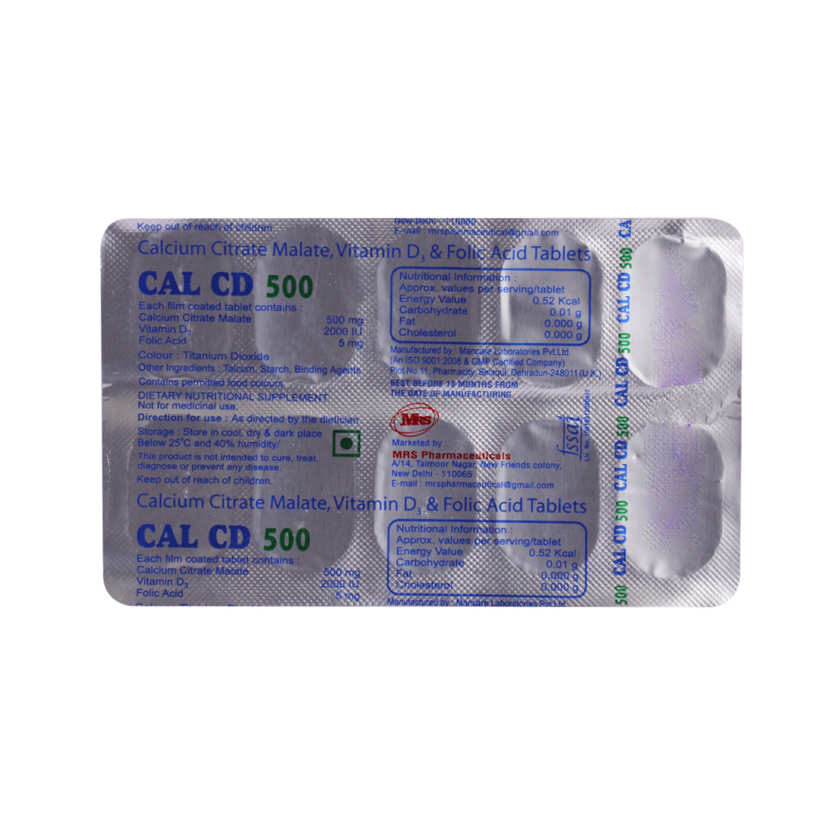 Cal CD 500 Tablet 10's, Pack of 10 TabletS Cal CD 500 Tablet 10's, Pack of 10 TabletS