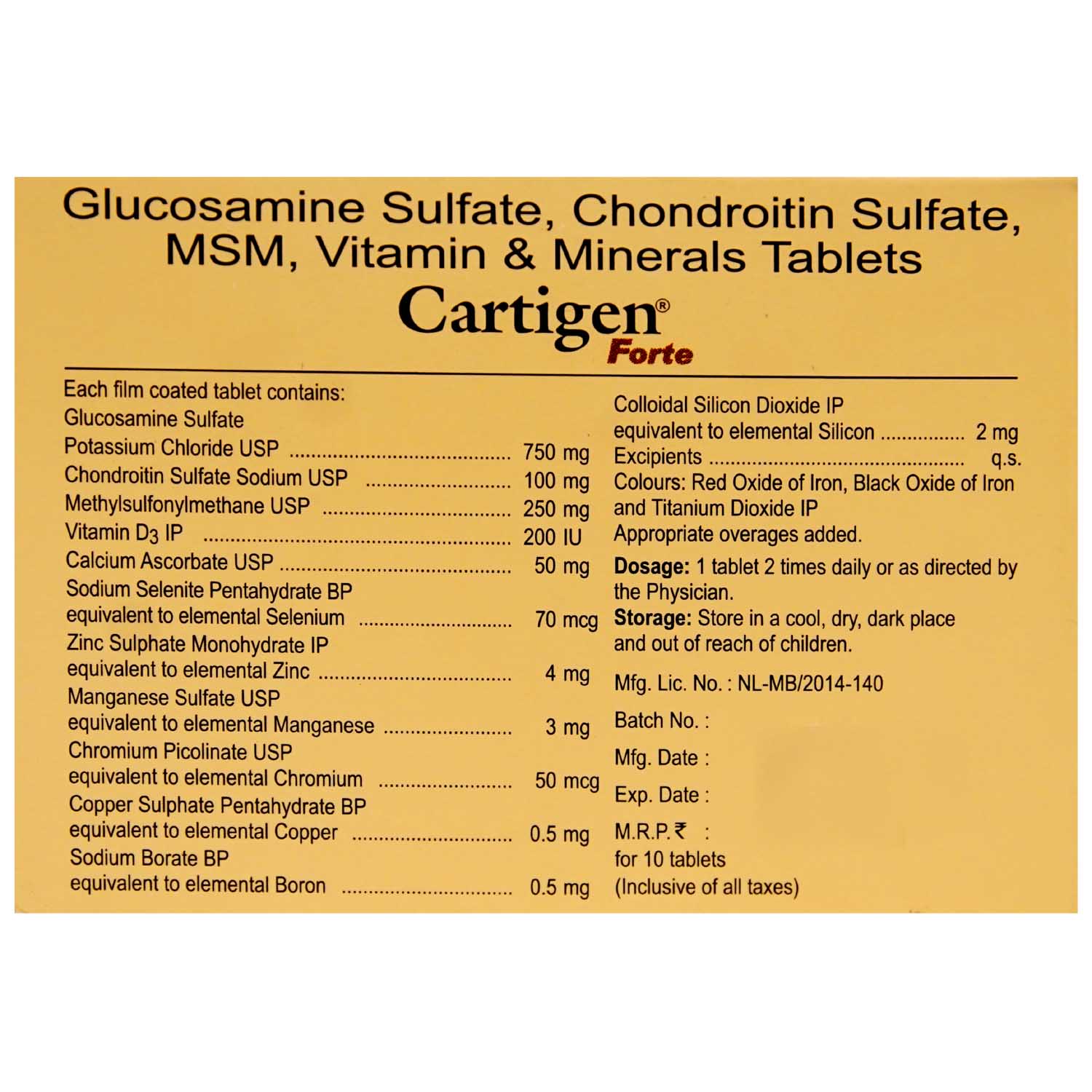 Cartigen Forte Tablet 10's, Pack of 10 TABLETS Cartigen Forte Tablet 10's, Pack of 10 TABLETS