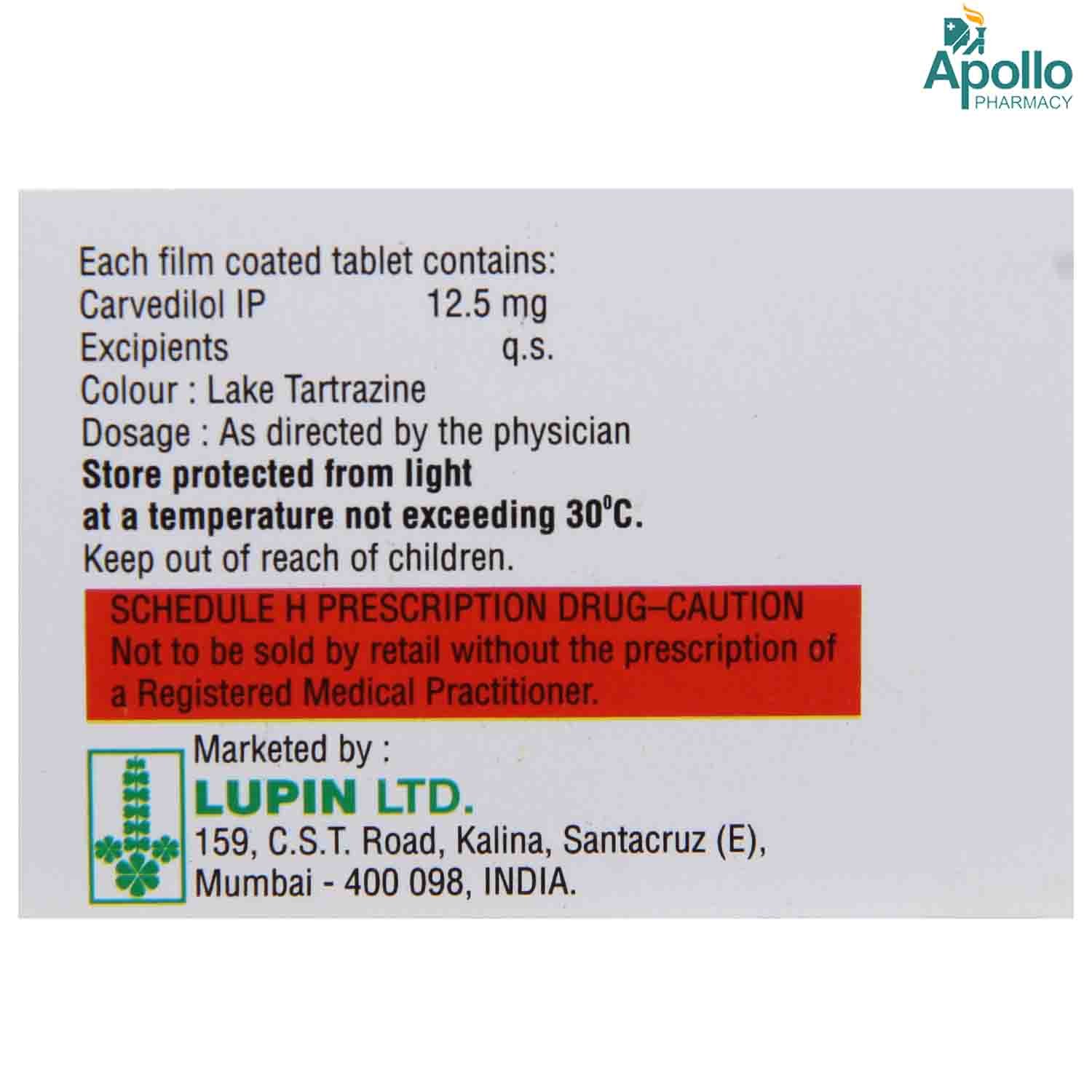 Carvistar 12.5 Tablet 10's, Pack of 10 TABLETS Carvistar 12.5 Tablet 10's, Pack of 10 TABLETS