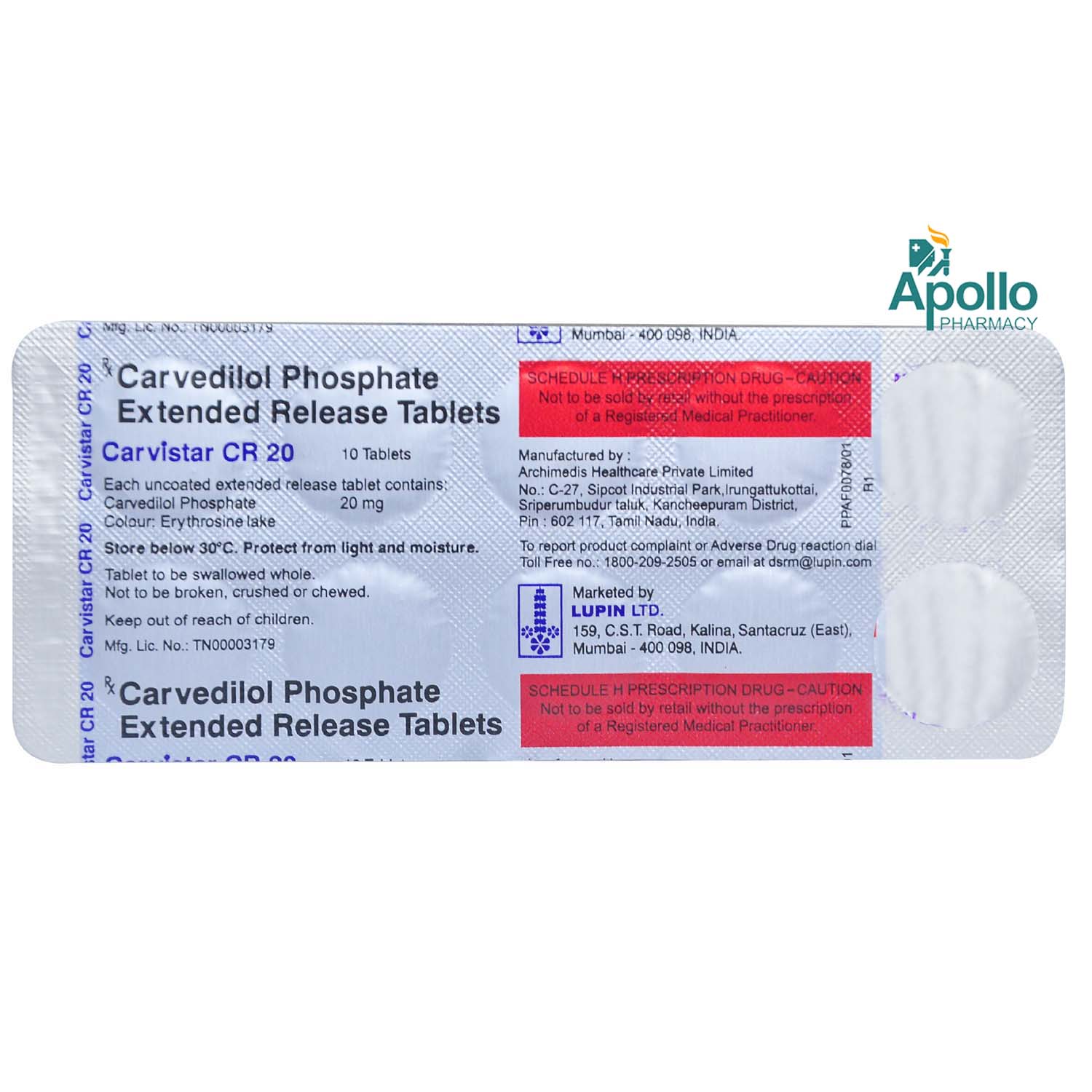 CARVISTAR CR 20MG TABLET 10'S, Pack of 10 TABLETS CARVISTAR CR 20MG TABLET 10'S, Pack of 10 TABLETS